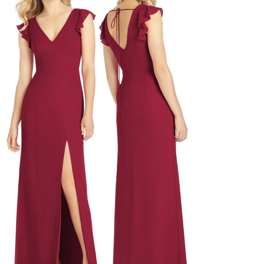 After Six V-Neck Ruffle Sleeve Column Gown